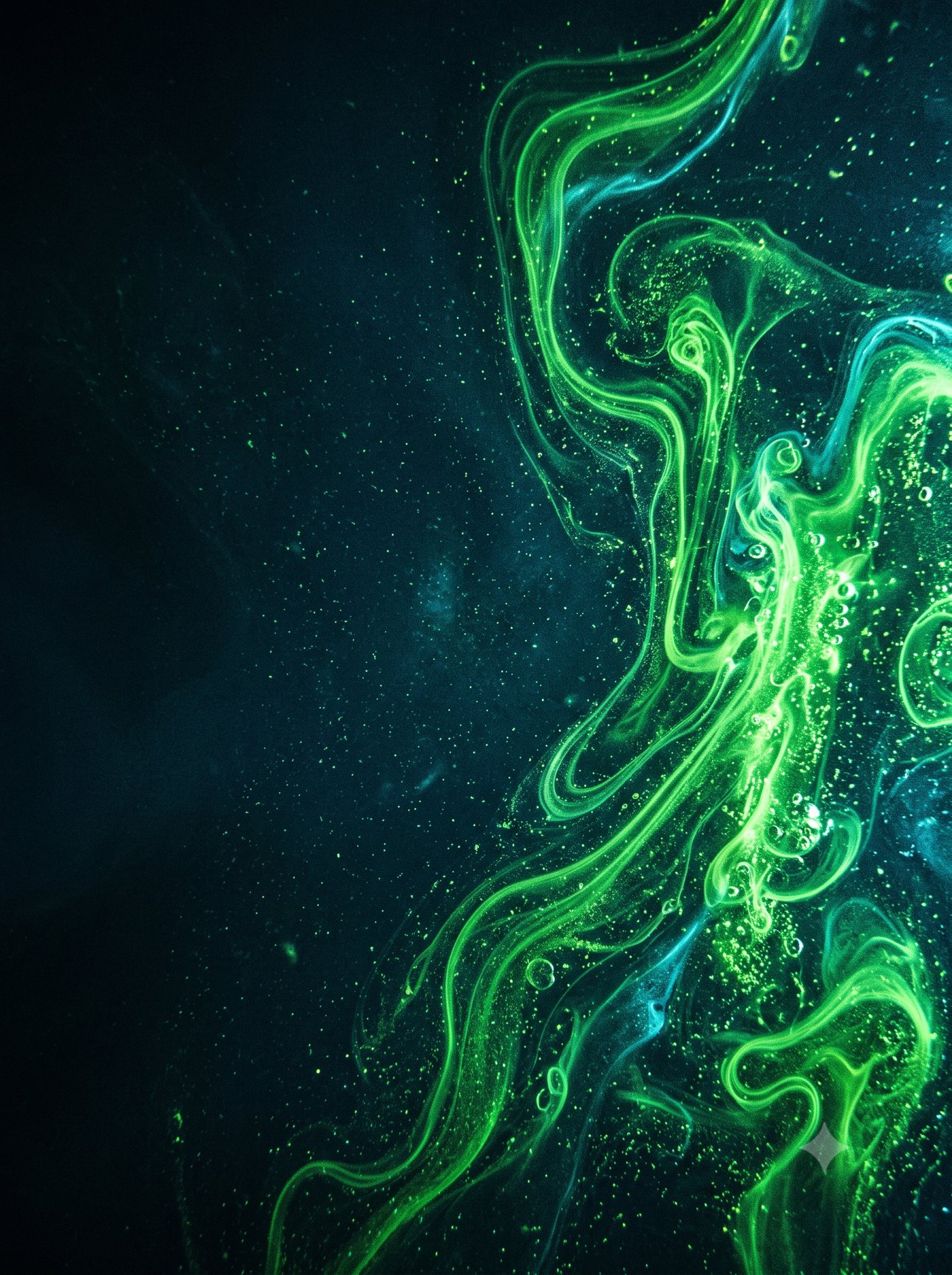 Vivid green microalgae culture seen up close
